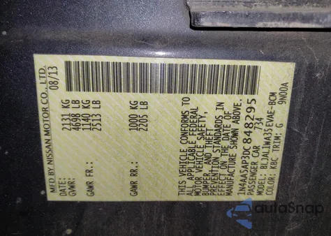 2013 Nissan Maxima 3.5 Sv from USA, damaged, VIN 1N4AA5AP3DC848295